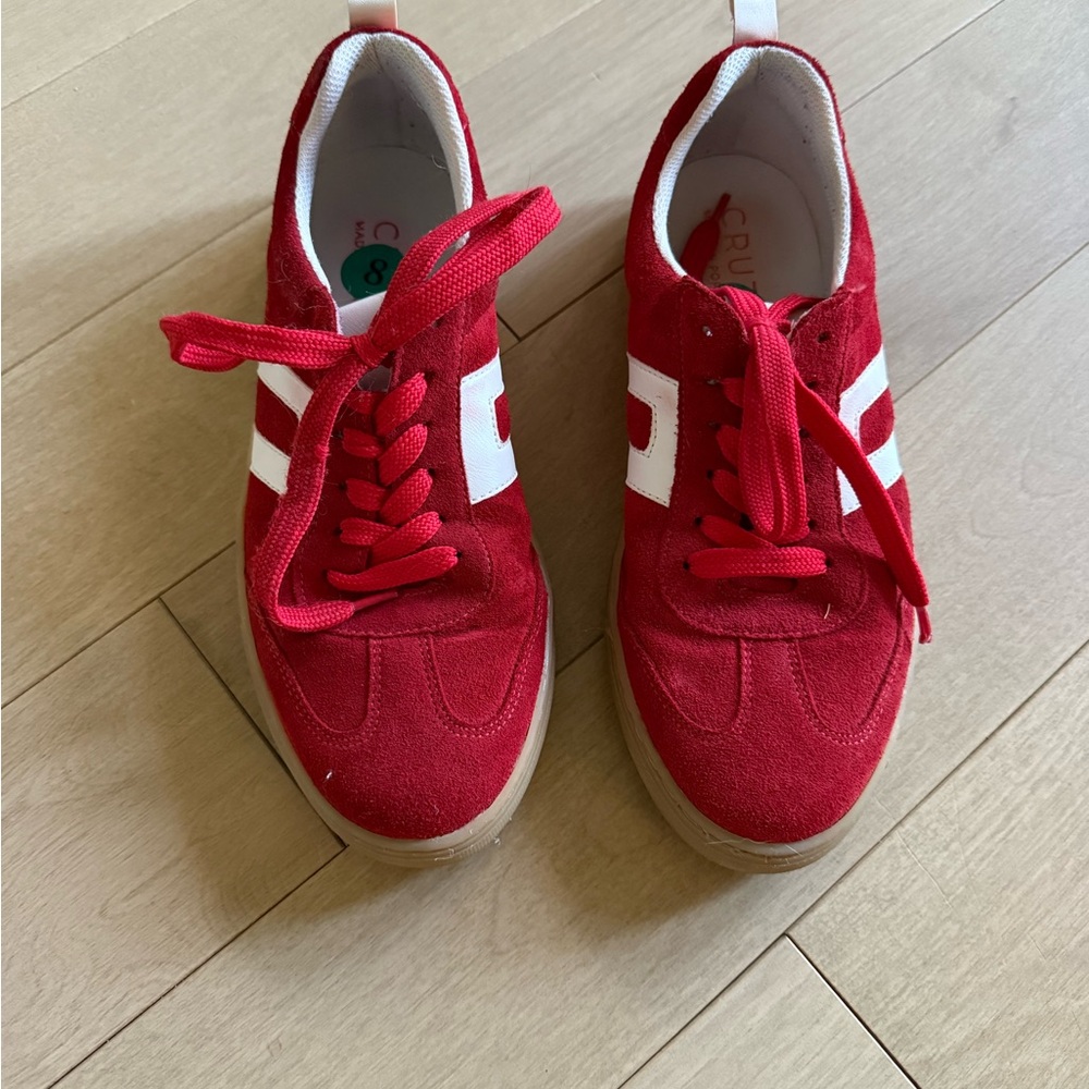 Red Athletic Suede Women's Sneakers with White Accents